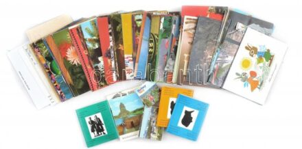Egy kis doboz MODERN képeslap külföldi városokkal és motívumokkal + kis alakú leporellok / A small box of modern European town-view and motive postcards + small sized leporellos