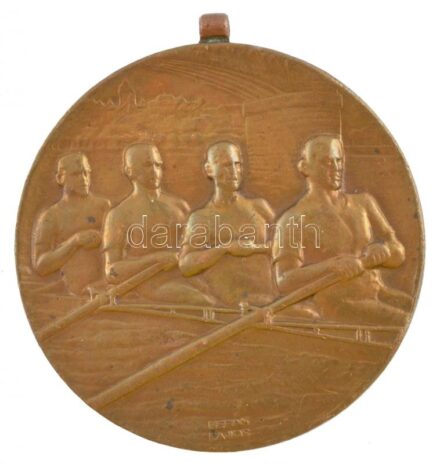 Berán Lajos (1882-1943) 1922. 'Magyar Evezős Egyletek Országos Szövetsége' kétoldalas Br díjérem füllel (40mm) T:2