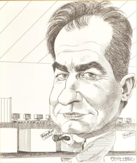 Richard Willson (1939-2011): KöpyKat. Tus, papír, jelzett. Üvegezett, kissé sérült fakeretben, 30×25 cm