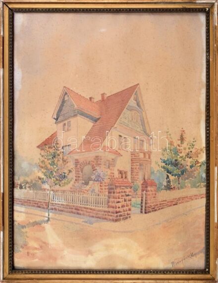 Mednyánszky jelzéssel: Ház. Akvarell, papír, lap széle kissé foltos. Üvegezett, sérült fakeretben. 44x33 cm