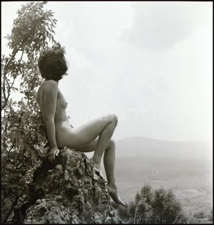 cca 1940 Demeter Károly budapesti fényképész és fotóművész hagyatékából 1 db vintage NEGATÍV, szolidan erotikus akt felvétel, 6x6 cm