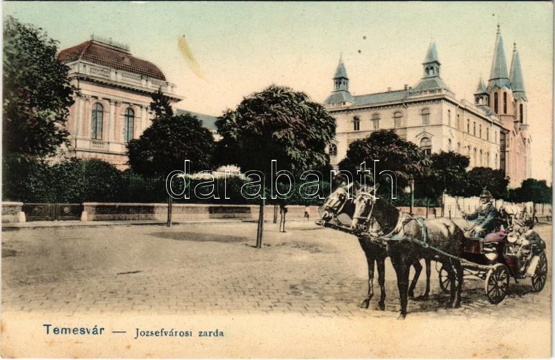 Temesvár, Timisoara; Józsefvárosi zárda. Montázs lovaskocsival / monastery. Montage with horse-drawn carriage (fl)