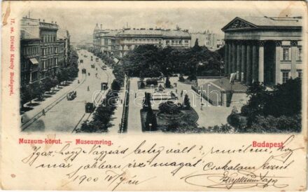 1900 Budapest VIII. Múzeum körút, Nemzeti Múzeum, villamosok. Divald Károly 17. (EK)