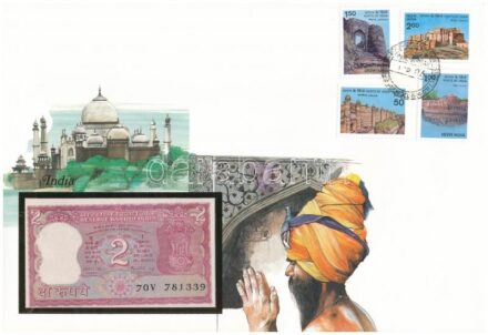 India DN 2R felbélyegzett borítékban, bélyegzéssel T:I India ND 2 Rupees in envelope with stamp and cancellation C:UNC