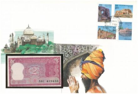 India DN 2R felbélyegzett borítékban, bélyegzéssel T:I India ND 2 Rupees in envelope with stamp and cancellation C:UNC
