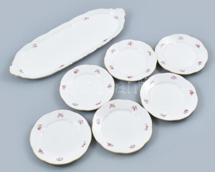 6 személyes Zsolnay szendvicses készlet, matricás porcelán, jelzett, hibátlan.