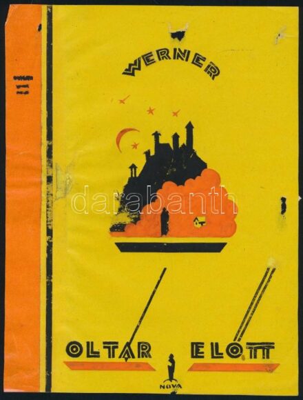 Jelzés nélkül: Art deco könyvborító terv, Werner Oltár előtt c. könyvéhez 1925 körül. Tus, tempera, kollázs, papír. Sérült. 20x15 cm.