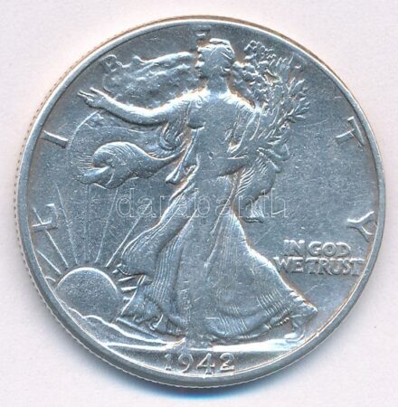 Amerikai Egyesült Államok 1942. 1/2$ Ag 'Walking Liberty' T:2-,3 patina, kis ph USA 1942. 1/2 Dollar Ag 'Walking Liberty' C:VF,F patina, small edge error Krause KM#142