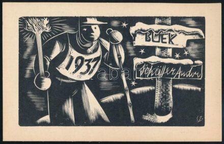 Szücs, Pál (1906-1969) : BUÉK 1937 Schäffer Andor. Fametszet, papír, jelzett a metszeten, 15x9,5 cm
