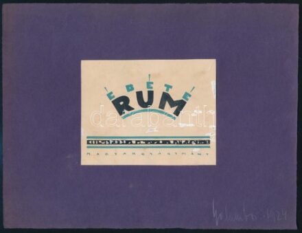 Galambos Margit (?-?): ÉBÉTÉ rum, magyar gyártmány. Art deco italcímke terv, 1924. Tempera, fedőfehér, ceruza, papír, papírra kasírozva. Jelzett. Kissé foltos. 9x11,5 cm.