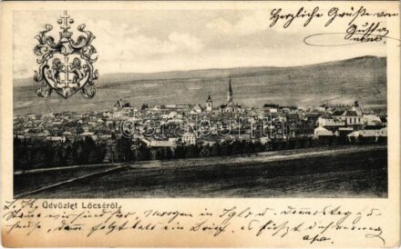 1908 Lőcse, Levoca; látkép, címer / general view with coat of arms (fl)