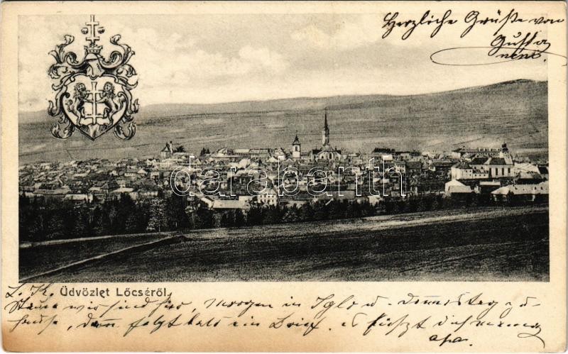 1908 Lőcse, Levoca; látkép, címer / general view with coat of arms (fl)