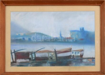 Jelzés nélkül: Budapesti Dunapart. Pasztell, papír. Üvegezett fakeretben. 25,5x38,5 cm.