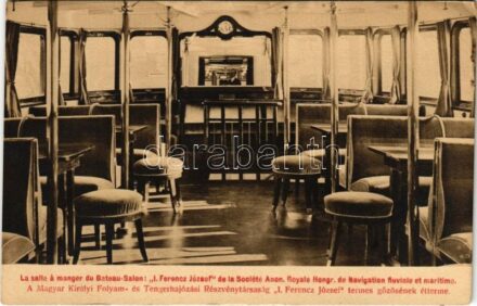 M. kir. Folyam- és Tengerhajózási Részvénytársaság 'I. Ferencz József' termes gőzösének étterme, belső / Hungarian steamship's restaurant interior (EK)