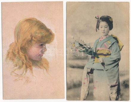 4 db RÉGI képeslap: hölgyek, erotika, gésa / 4 pre-1945 postcards: lady, erotic, geisha