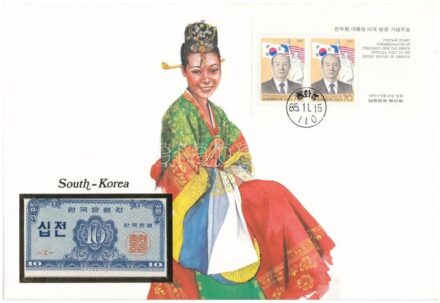 Dél-Korea 1962. 10J felbélyegzett borítékban, bélyegzéssel T:I South Korea 1962. 10 Jeon in envelope with stamp and cancellation C:UNC
