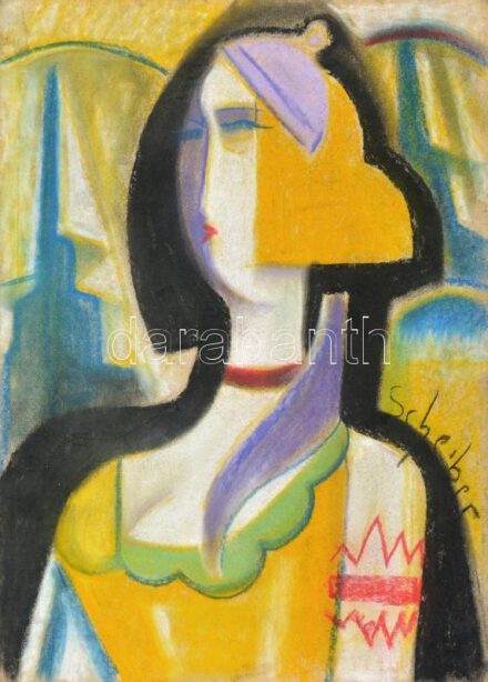 Scheiber H jelzéssel: Art deco hölgy. Vegyes technika, papír. Tetején apró sérüléssel. 43x30,5 cm