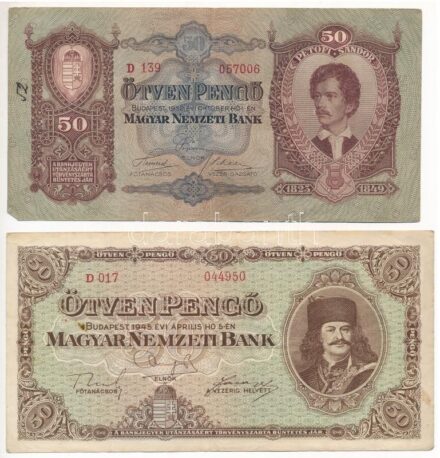 1932. 50P 'D 139 057006' + 1945. 50P 'D017 044950' T:III folt, kis firka Adamo P14-15