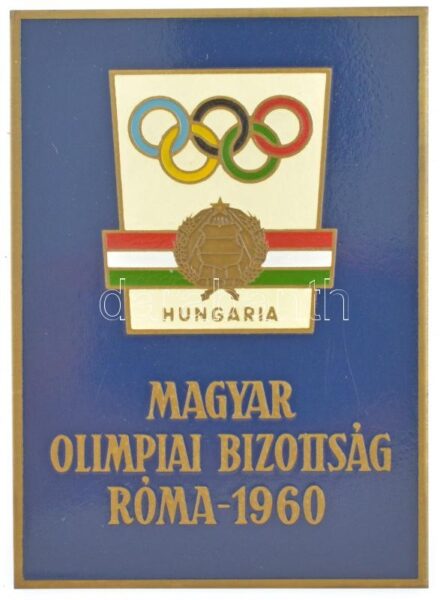 1960. 'Magyar Olimpiai Bizottság Róma 1960' zománcozott bronz plakett, eredeti dísztokban (99x70mm) T:1-