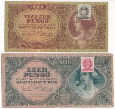 1945. 1000P 'F163 038943' + 10.000P 'L437 020589' T:III kis anyaghiány Adamo P22e-23e