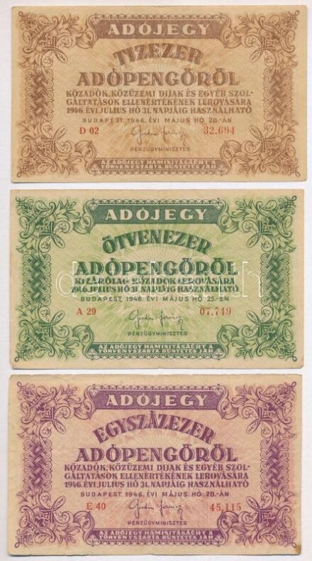 1946. 10.000AP-10.000.000AP (6xklf) T:III,III- közte szakadás, folt, anyaghiány