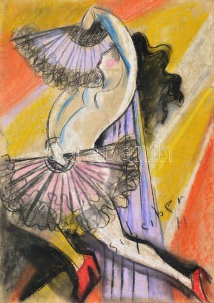 Scheiber H jelzéssel: Táncosnő. Vegyes technika, papír. Sérült. 43x30,5 cm