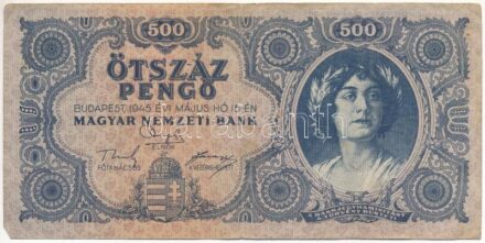 1945. 500P 'K001 020010' magyar 'N' betű orosz 'P' helyett T:III folt Adamo P19h