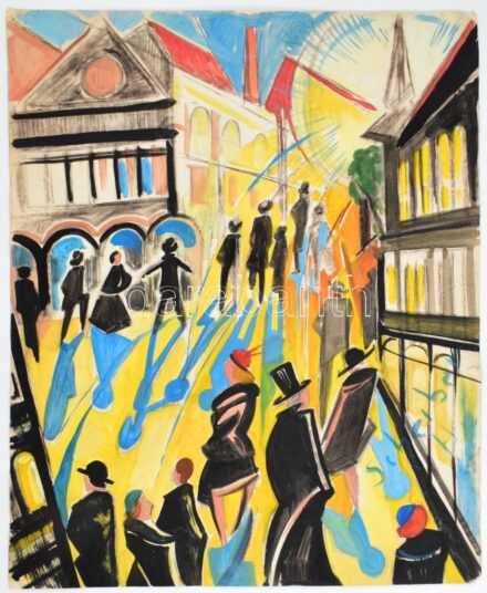 Scheiber H jelzéssel: Forgatag. Vegyes technika, papír. Sérült. 60,5x49,5 cm