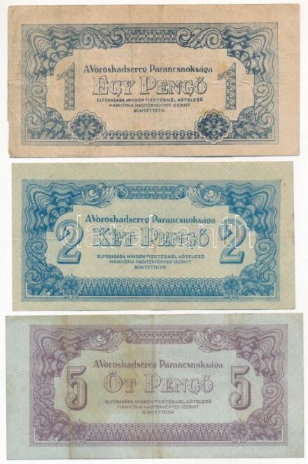 1944. 1P + 2P + 5P 'A Vöröshadsereg Parancsnoksága' T:III folt Adamo P41-43