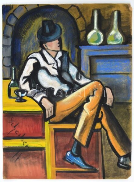 Scheiber H jelzéssel: Italozó. Vegyes technika, karton. Sarkaiban sérült. 60x45 cm