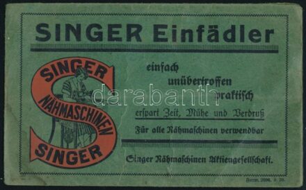 'Singer Einfädler', Singer varrógép befűző borítékja, szakadt, 9x14 cm