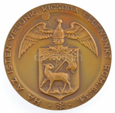 1955. 'Budapesti Református Theologiai Akadémia 1855-1955 / Ha az Isten velünk, kicsoda ellenünk?' kétoldalas Br emlékérem (60mm) T:1- patina, kis ph