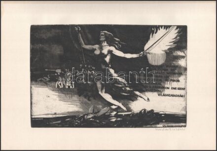 Konstantin László (1930-): Világszabadság, 1973. Rézkarc, papír. Jelzett. 19,5x29,5 cm