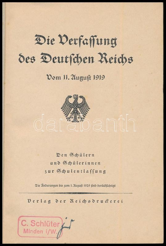1929 Die Verfassung des Deutschen Reichs, A Német Birodalom alkotmánya, német nyelven, 64 p - Image 2