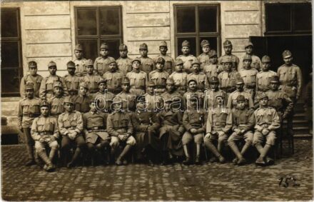 1916 Plzen, Pilsen; Osztrák-magyar katonák csoportja / WWI Austro-Hungarian K.u.K. military, group of soldiers. photo + 'K.u.K. Infanterieregiment von Hindenburg Nr. 60. IV. Ersatzkompagnie' (EK)