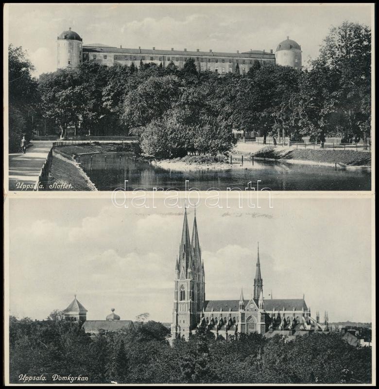 cca 1930 Uppsala képes leporello füzet, 10 képpel, kis ragasztással, 21x10 cm