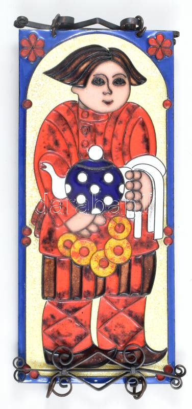 Szovjet zománckép, Teázó, 23x10cm