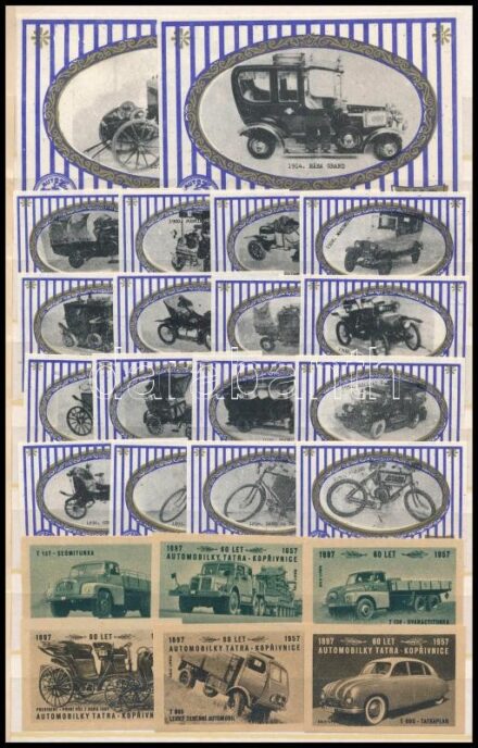 1957-1980 Autó és motorkerékpár motívumos gyufacímkék, 24 db, közte Tatra autó és teherautó