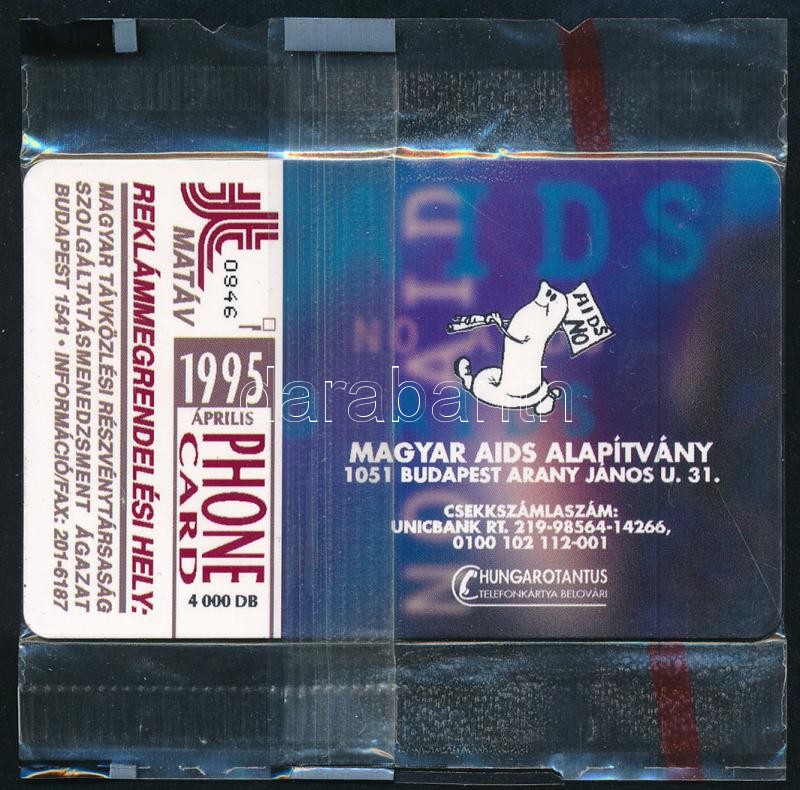 1995 MATÁV Freddie Mercury telefonkártya, AIDS Alapítvány, készült 4000 példányban, bontatlan csomagolásban - Image 2