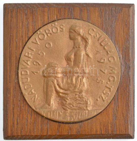 1975. 'Nádudvari Vörös Csillag MGTSZ 1950-1975' egyoldalas, öntött bronz plakett fa talpon (73mm) T:1-