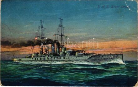 1917 SMS Szent István az Osztrák-Magyar Haditengerészet Tegetthoff-osztályú csatahajója / K.u.K. Kriegsmarine / WWI Austro-Hungarian Navy art postcard, Tegetthoff-class dreadnought battleship. C. Fano, Pola, 1915/16. 21.. s: Ed. Dworak +