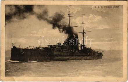 SMS Viribus Unitis az Osztrák-Magyar Haditengerészet Tegetthoff-osztályú csatahajója / K.u.K. Kriegsmarine / WWI Austro-Hungarian Navy Tegetthoff-class battleship. Phot. A. Beer. Verlag F. W. Schrinner + 'K.U.K. KRIEGSMARINE SMS MONARCH' (kis