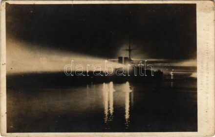 Scheinwerfer / WWI Austro-Hungarian Navy, K.u.K. Kriegsmarine, battleship at night with spotlight. Verlag Photogr. Atelier des Roten Kreuzes, Pola 1917. + 'ZENSURIERT SMS ERZH. FRIEDRICH' (fl)