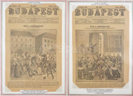1898. Budapes Képes Politikai Napilap. 2db címlap! Nemzeti színkartonon. Korának megfelelő állapotba. (A ,,Budapest' című újság, 1898. július 13. számának címlapja. 1848. július 11. Kossuth előterjeszti az országgyűlésen a