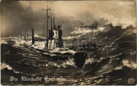 1915 Die Blockade Englands / WWI German Navy art postcard + 'K.U.K. KRIEGSMARINE SMS RADETZKY' (fl)