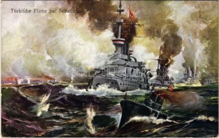 1916 Türkische Flotte bei Sebastopol / Török hadihajók Sebastopol előtt / WWI Ottoman Navy, Turkish battleships near Sevastopol. B.K.W.I. 259-44. s: Heumesser + 'K.U.K. KRIEGSMARINE SMS RADETZKY'