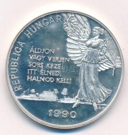 Bajnok Béla (1937-) / Szabó Géza (1939-) 1990. 'Magyar Köztársaság kikiáltása emlékére / Republica Hungariae' jelzett Ag emlékérem (35,99g/0.835/42,5mm) T:1 (eredetileg PP)