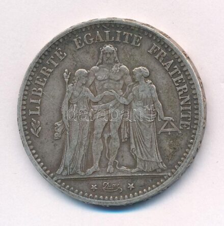 Franciaország 1873A 5Fr Ag 'Herkules csoport' T:2 ph. France 1873A 5 Francs Ag 'Hercules group' C:XF edge error Krause KM#820.1