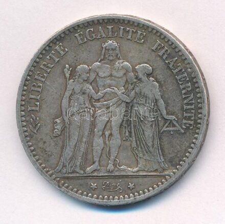 Franciaország 1876A 5Fr Ag 'Herkules csoport' T:2,2- patina, ph. France 1873A 5 Francs Ag 'Hercules group' C:XF,VF patina, edge error Krause KM#820.1