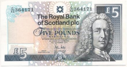 Skócia 2010. 5Ł 'C/42 364171' T:III szép papír Scotland 2010. 5 Pounds 'C/42 364171' C:F nice paper Krause P#352